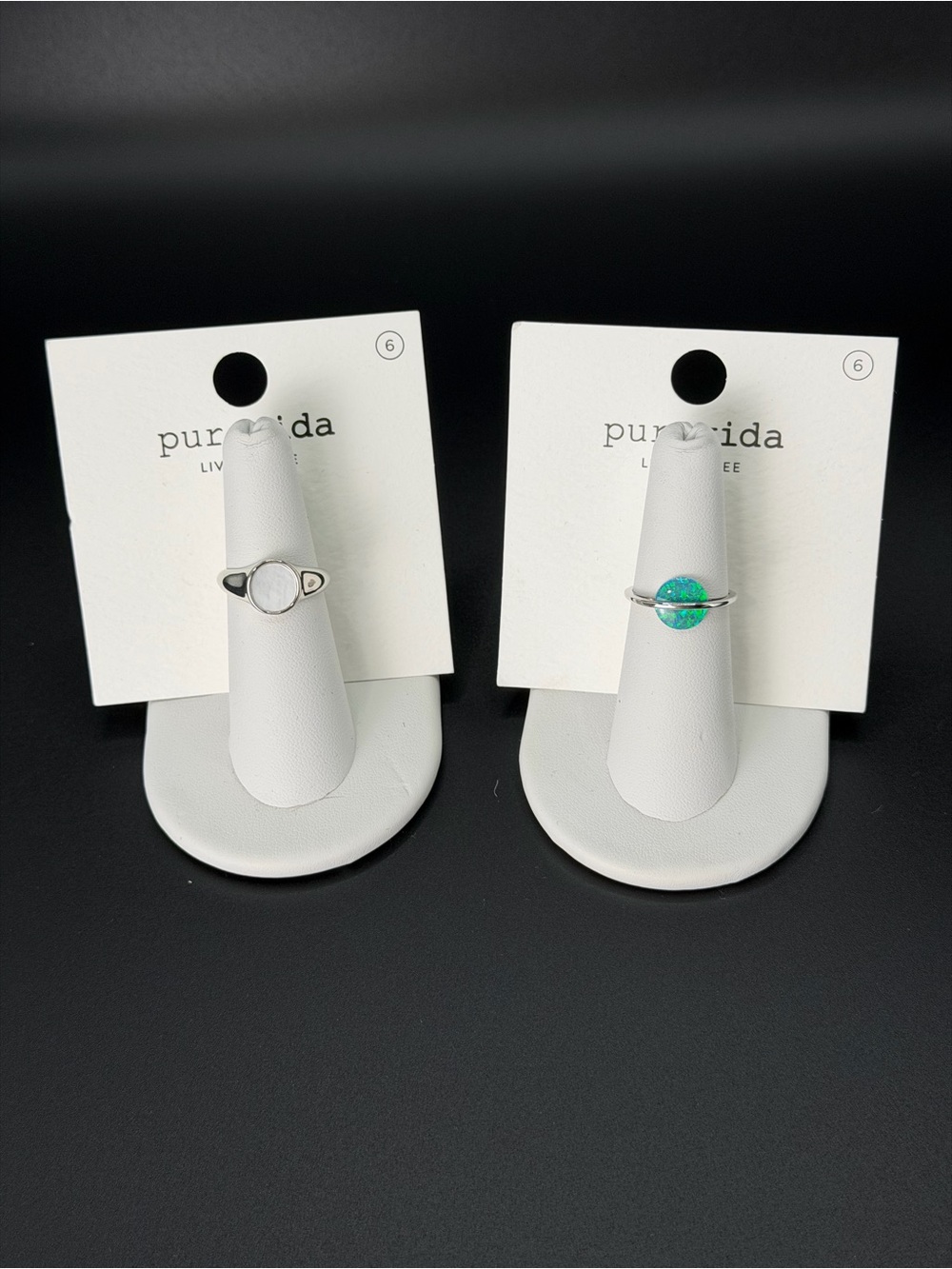 Pura Vida Mother of Pearl Signet Ring & Opal Saturn Ring Bundle Size 6